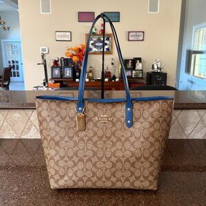 Coach Brown and Blue Tote Bag